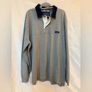 LL Bean Rugby Shirt Men's XL Gray Navy Collar Heavyweight Cotton Polo Y2K